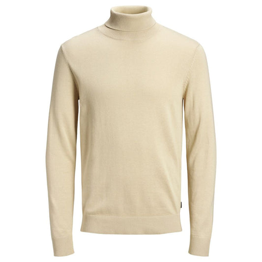 Jack Jones Beige Cotton Turtleneck Mens Sweater