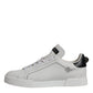 Dolce & Gabbana White Black Leather Low Top Men Sneakers Shoes