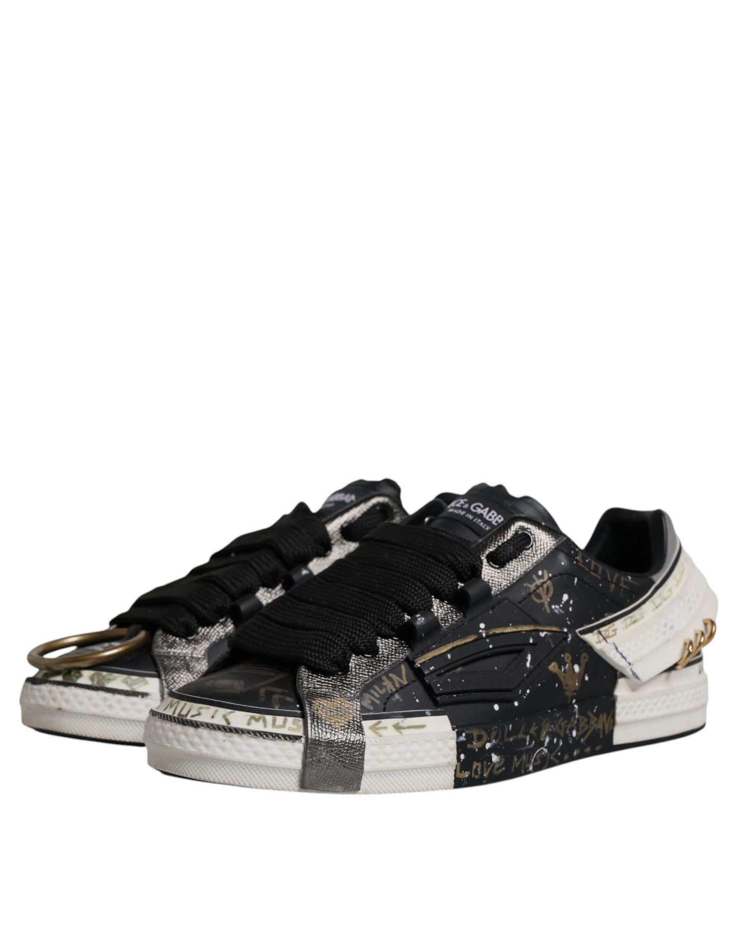 Dolce & Gabbana Black White Portofino Low Top Sneakers Shoes