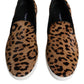 Dolce & Gabbana Brown Calfskin Fur Leopard Men Sneakers Shoes