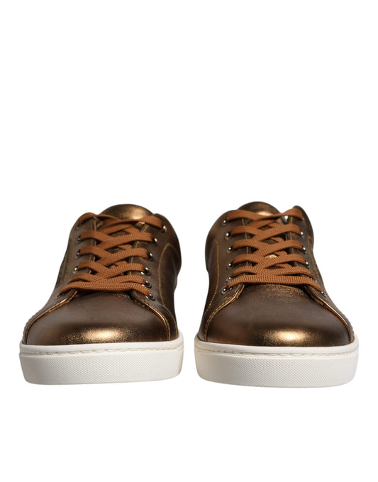 Dolce & Gabbana Gold Leather Logo London Men Sneaker Shoes