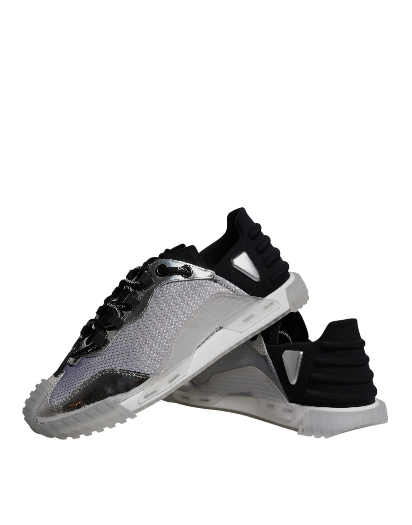 Dolce & Gabbana Silver Black Nylon NS1 Low Top Sneakers Shoes