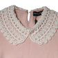 Dolce & Gabbana Pink Cashmere Collar Knitted Long Sleeves Top