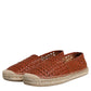 Dolce & Gabbana Maroon Woven Leather Men Espadrille Shoes