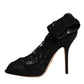 Dolce & Gabbana Black Lace Stretch Heels Mid Calf Boots Shoes