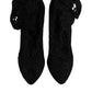 Dolce & Gabbana Black Lace Stretch Heels Mid Calf Boots Shoes