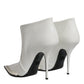 Dolce & Gabbana White Faux Pearl Leather Pointed Toe Ankle Boot Shoes