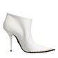 Dolce & Gabbana White Faux Pearl Leather Pointed Toe Ankle Boot Shoes