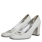 Dolce & Gabbana White Leather Block Heels Pumps Shoes