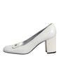 Dolce & Gabbana White Leather Block Heels Pumps Shoes
