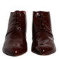 Dolce & Gabbana Maroon Leather Lace Up Ankle Boots Shoes