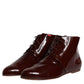 Dolce & Gabbana Maroon Leather Lace Up Ankle Boots Shoes