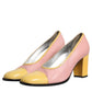 Dolce & Gabbana Pink Yellow Leather Block Heels Pumps Shoes