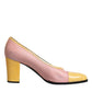 Dolce & Gabbana Pink Yellow Leather Block Heels Pumps Shoes