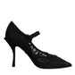 Dolce & Gabbana Black Lace Crystals Mary Jane Pumps Shoes