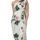 Dolce & Gabbana White Floral Silk One Shoulder Midi Dress