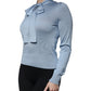 Dolce & Gabbana Blue Silk Knit Pullover Ascot Collar Top