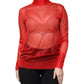 Dolce & Gabbana Red Mesh Turtleneck Long Sleeve Blouse Top
