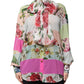Dolce & Gabbana Multicolor Floral Patchwork Ascot Collar Top