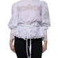 Dolce & Gabbana White Cotton Lace Trim Turtleneck Blouse Top