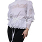 Dolce & Gabbana White Cotton Lace Trim Turtleneck Blouse Top
