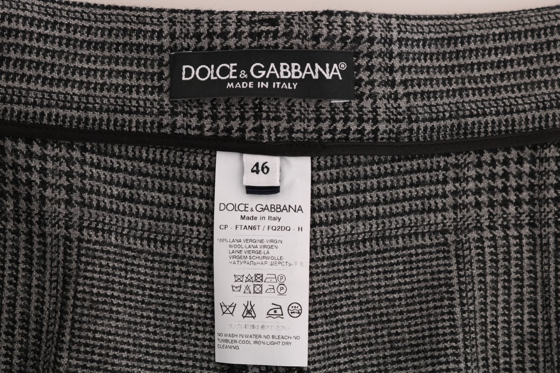 Dolce & Gabbana Elegant Gray Check Capri Wool Pants