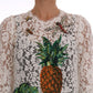 Dolce & Gabbana White Crystal Embellished Lace Blouse