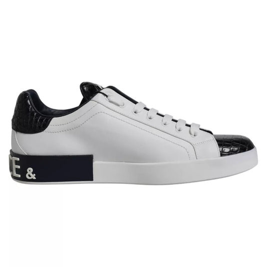 Dolce & Gabbana White Leather Logo Portofino Sneaker Shoes