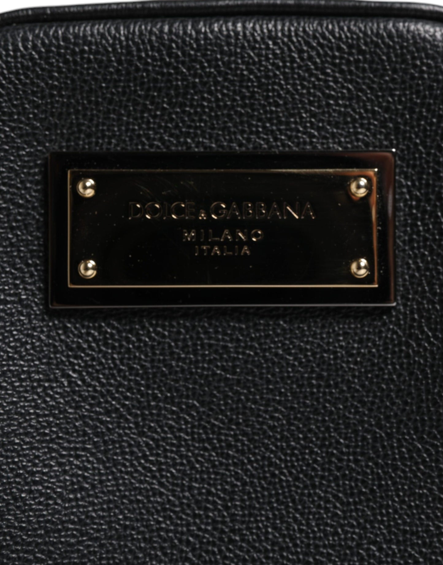 Dolce & Gabbana Black Grain Leather Logo Plaque Clutch Bag