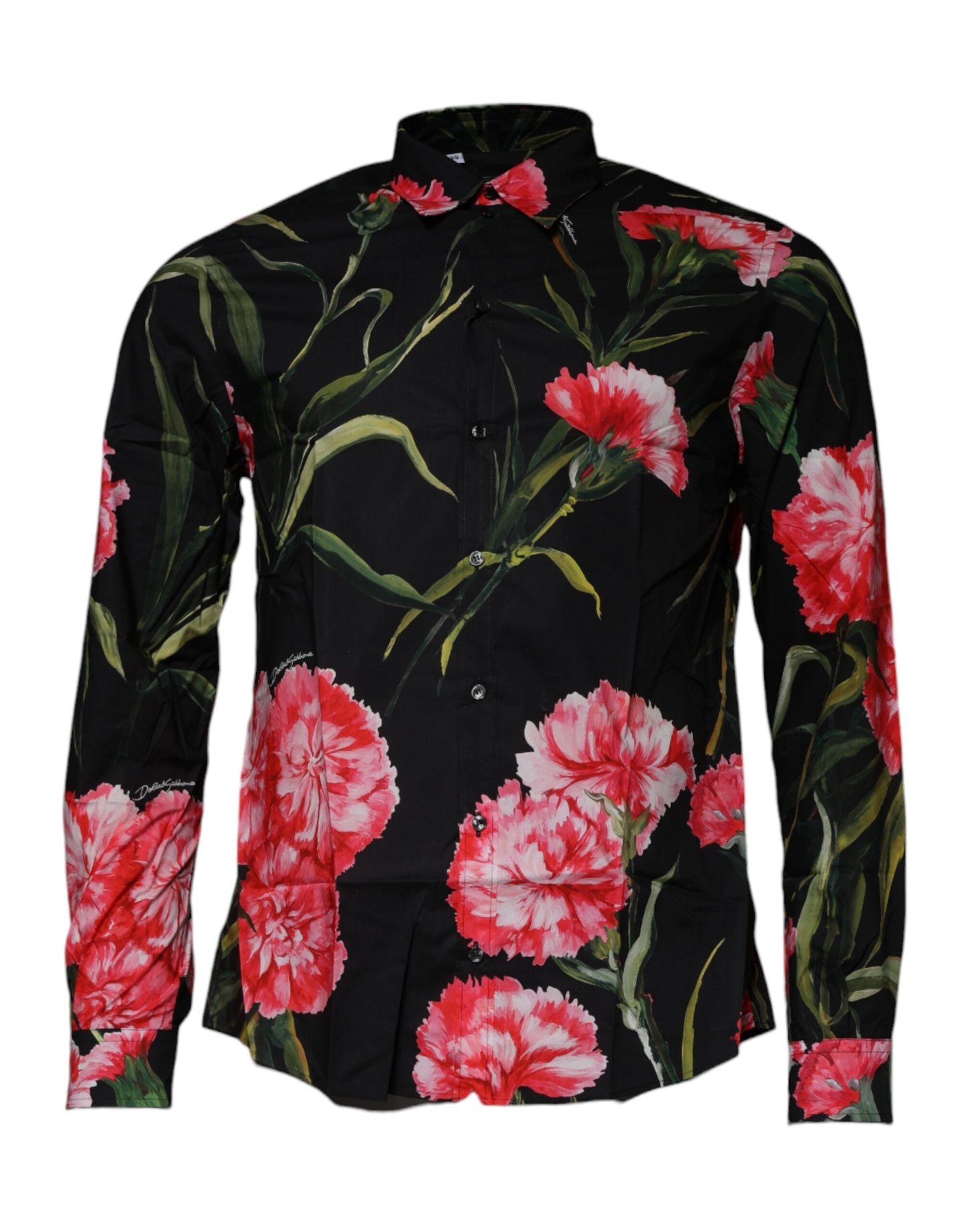 Dolce & Gabbana Black Floral Cotton Formal Men Dress Shirt