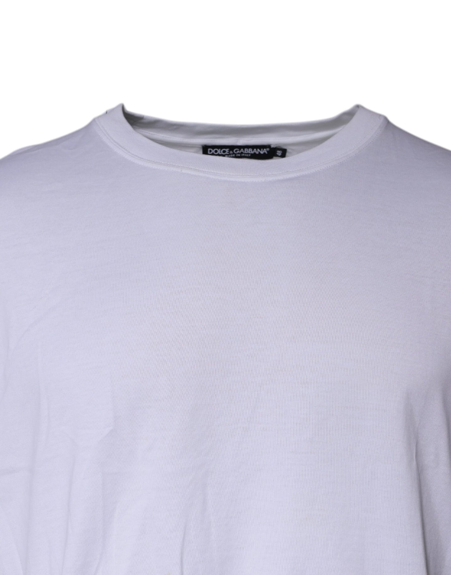 Dolce & Gabbana White Cotton Logo Plaque Crew Neck T-shirt