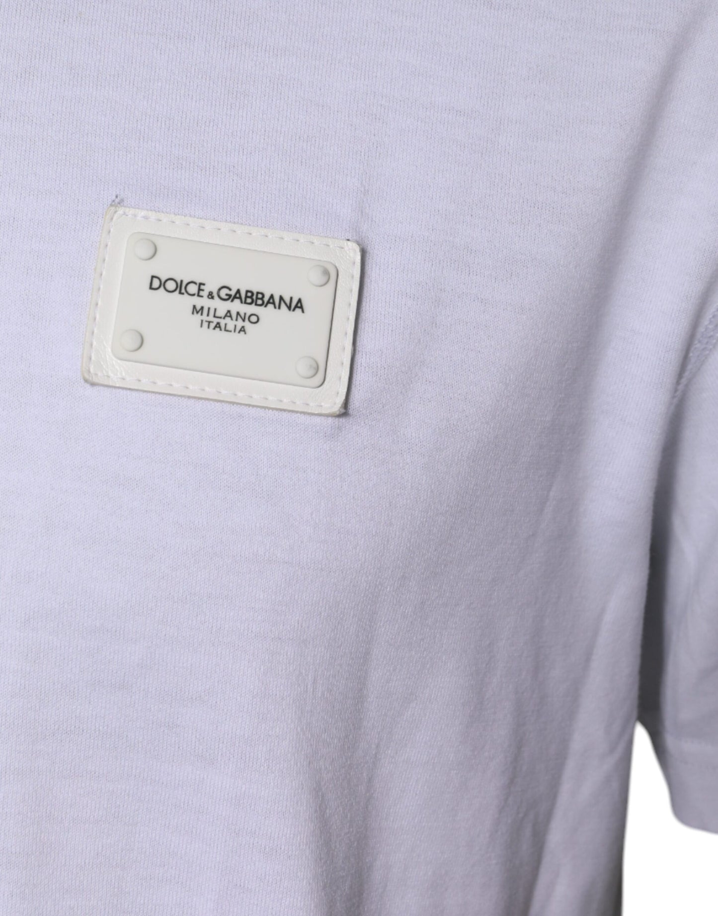 Dolce & Gabbana White Cotton Logo Plaque Crew Neck T-shirt