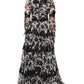 Dolce & Gabbana Black Silk Floral Lace Ricamo Ball Maxi Dress