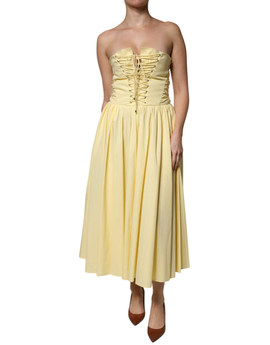 Philosophy Yellow Cotton Corset Midi Dress