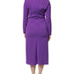 Max Mara Studio Purple Long Sleeves V-neck Sheath Midi Dress