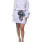 MSGM White Cotton Belted Long Sleeves Crew Neck Mini Dress