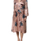 L'Autre Chose Pink Satin Floral Long Sleeves A-line Midi Dress