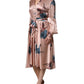 L'Autre Chose Pink Satin Floral Long Sleeves A-line Midi Dress