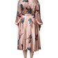 L'Autre Chose Pink Satin Floral Long Sleeves A-line Midi Dress