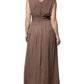 Peserico Brown Sleeveless Deep V-neck A-line Long Maxi Dress