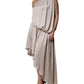 Christian Pellizzari Beige One Shoulder Asymmetric Drape Dress