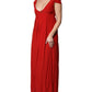 Dondup Red Acetate Short Sleeves Plunging Neckline Maxi Dress