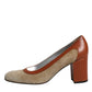 Dolce & Gabbana Beige Brown Leather Block Heels Pumps Shoes