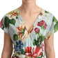 Dolce & Gabbana Green Floral Short Sleeves V-neck Dress