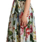 Dolce & Gabbana Green Floral Short Sleeves V-neck Dress