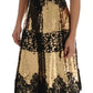 Dolce & Gabbana Gold Strapless Sequin Embellished Lace Dress
