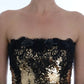 Dolce & Gabbana Gold Strapless Sequin Embellished Lace Dress