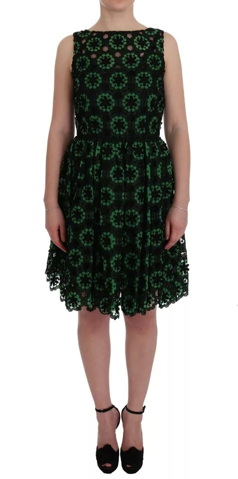 Dolce & Gabbana Green Floral Ricamo A-Line Shift Dress