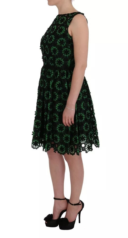 Dolce & Gabbana Green Floral Ricamo A-Line Shift Dress