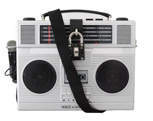 Dolce & Gabbana Silver Retro Radio Boombox Limited Edition Handmade Wood Bag